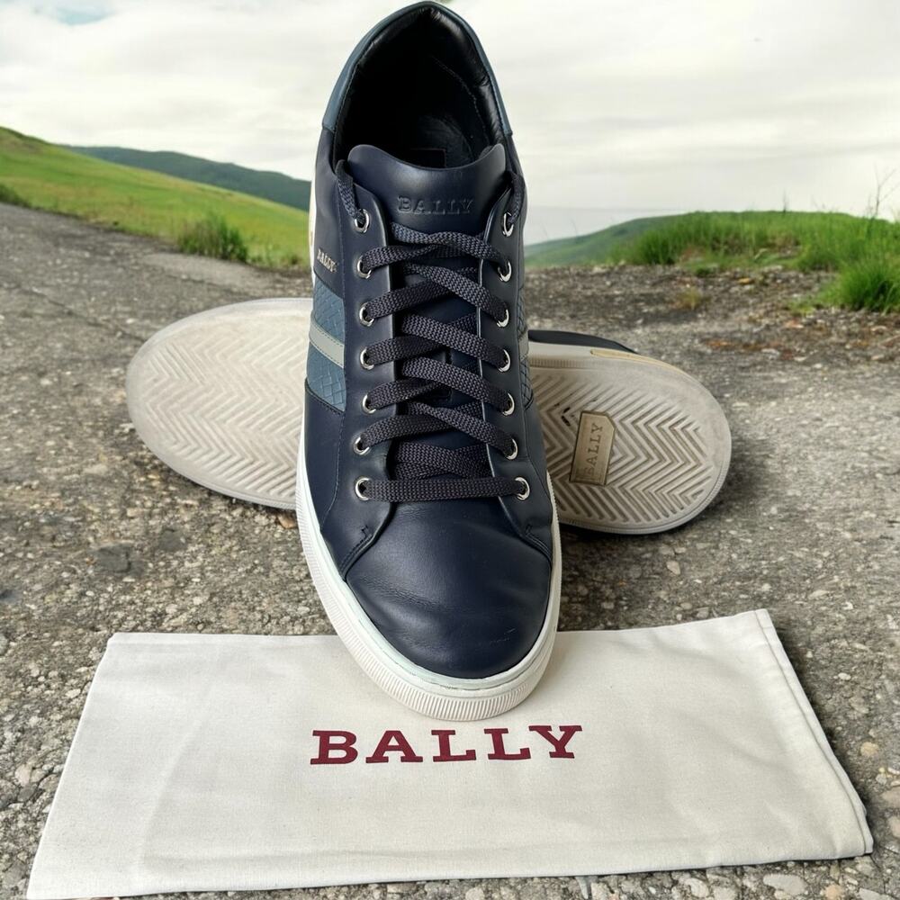 Bally Marcus Men’s Leather Navy Blue Lace Up Sneaker With Box & Dust Bag Size 12